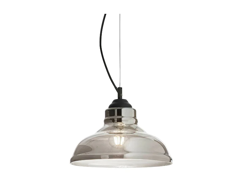 Ideal Lux Bistro' - 1 lámpara colgante de techo tipo domo negro, gris ahumado, placa de vidrio, E27