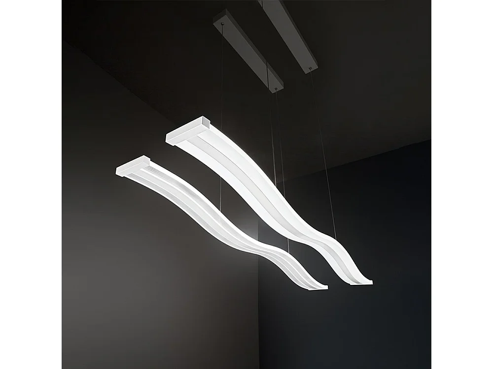 Lampadario Moderno Bend Metallo E Alluminio Bianco Led