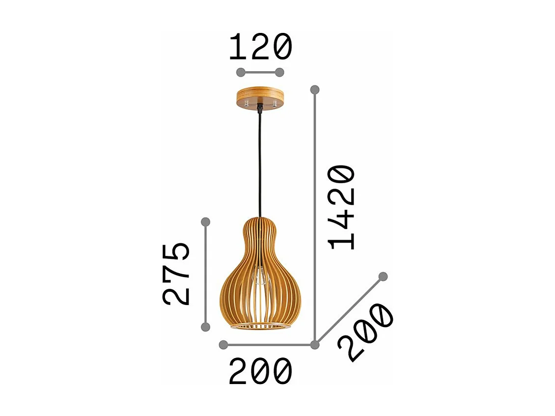 Ideal Lux Citrus Suspension à 1 lumière en bois, E27