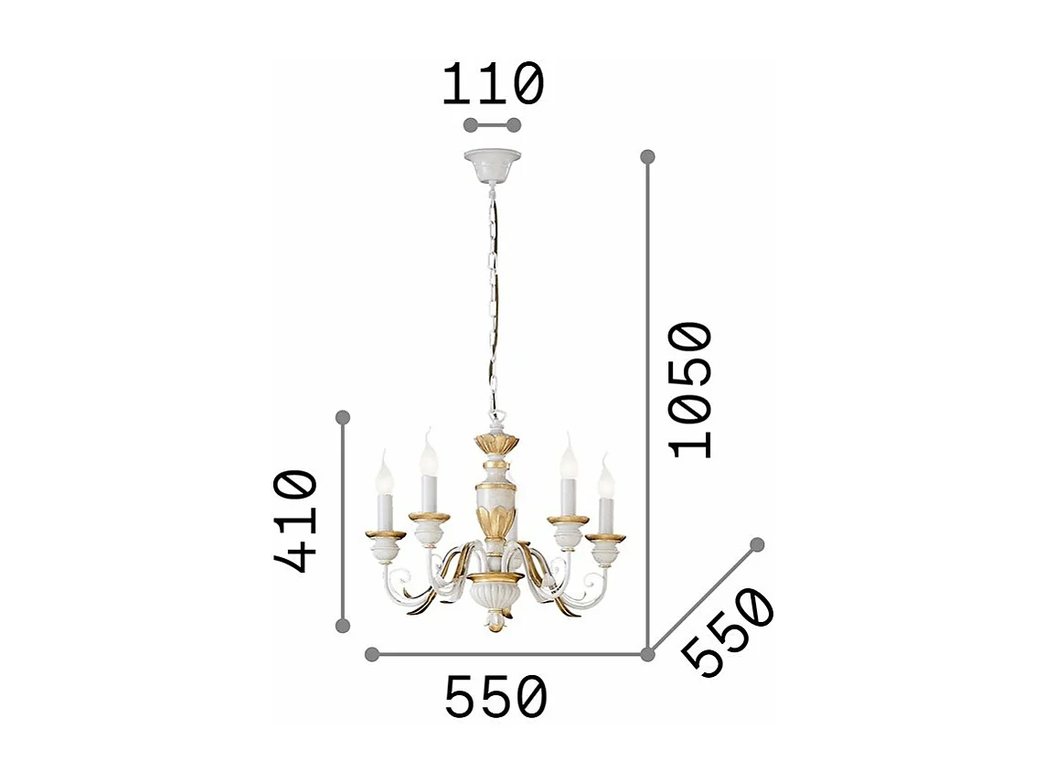 Ideal Lux Firenze - Lámpara de araña de 5 luces marfil, acabado dorado, E14