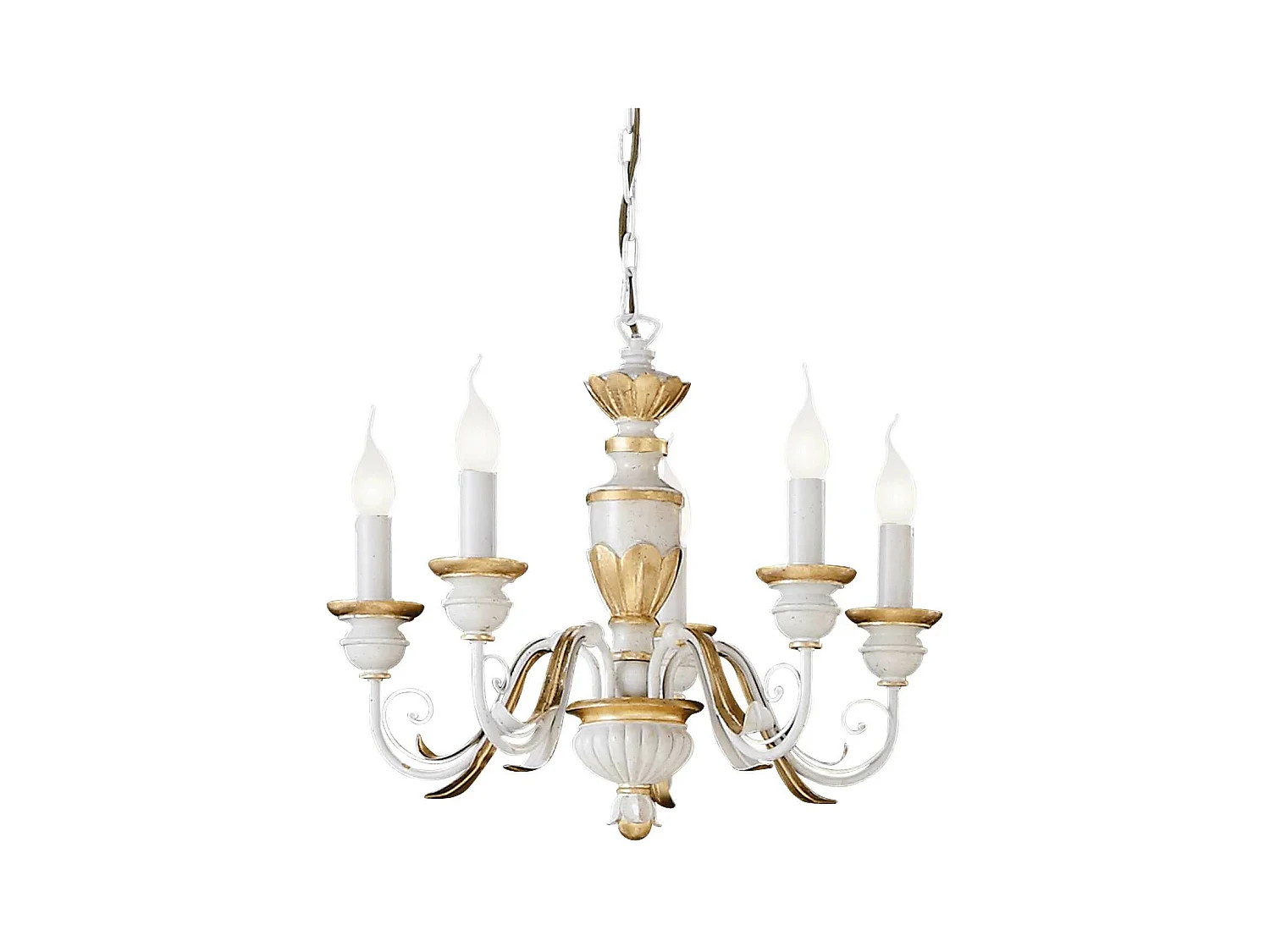 Ideal Lux Firenze Lustre à 5 ampoules ivoire, finition dorée, E14