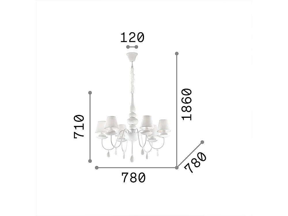 Ideal Lux Blanche - Lampadario a 6 luci multibraccio finitura bianca, attacco E14