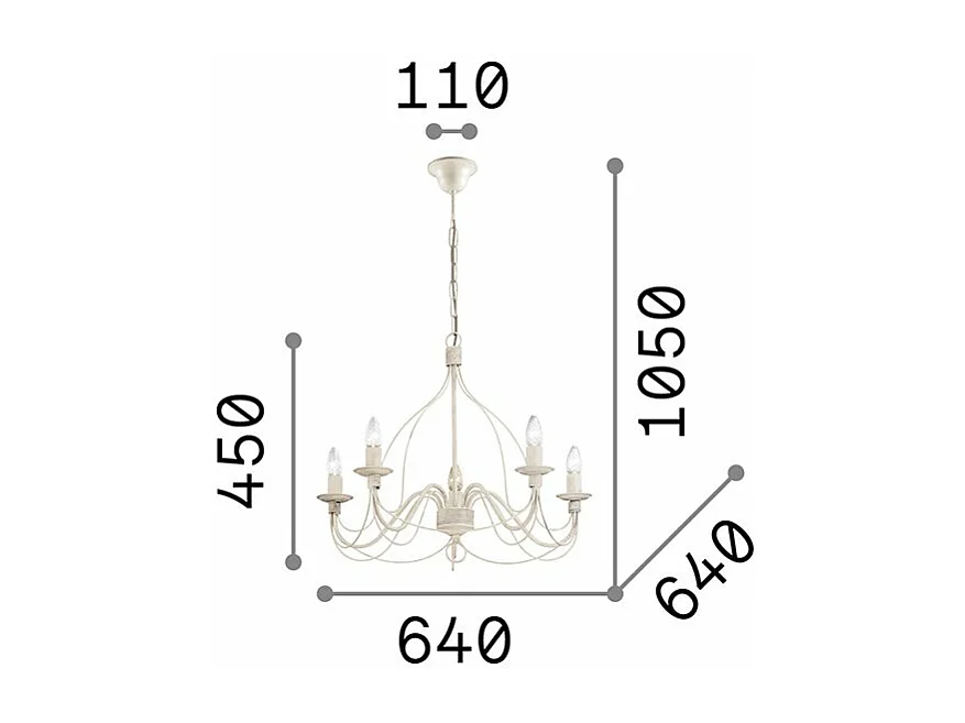 Ideal Lux Corte - Lampadario 5 Luci Finitura Bianco Antico, E14