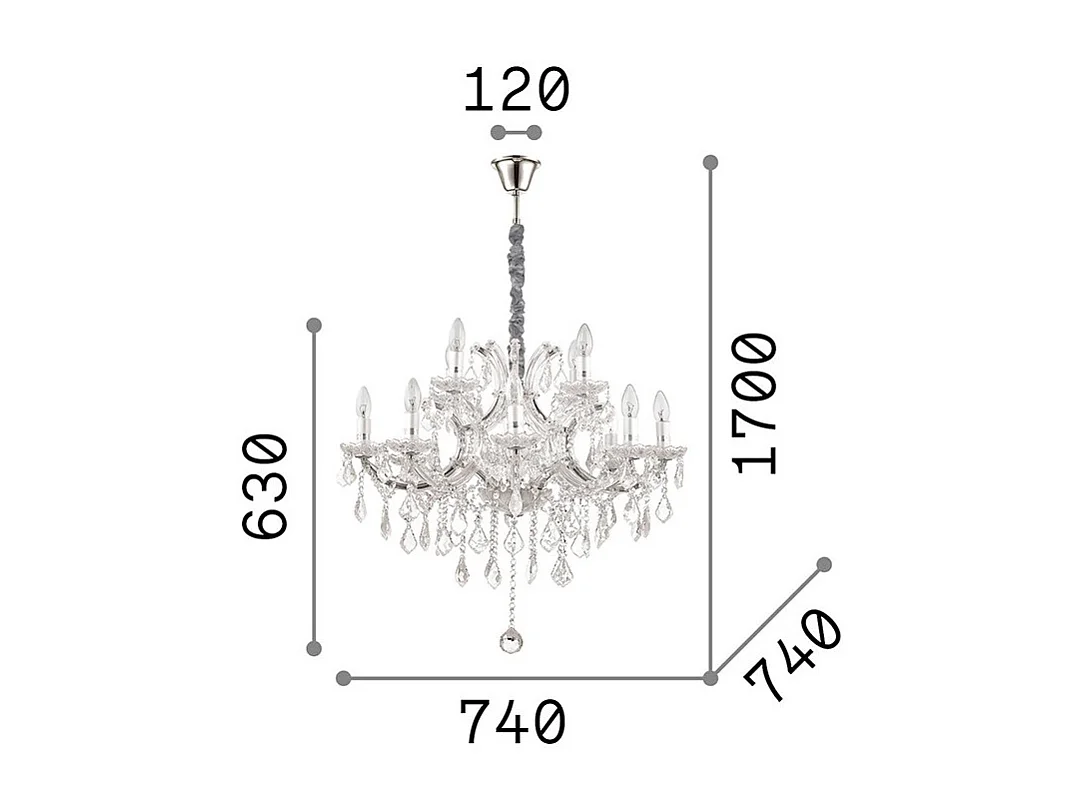 Ideal Lux Napoleon - Lámpara Colgante 12 Luces Cromado
