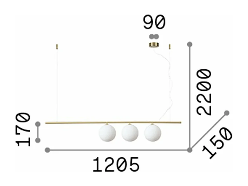 Ideal Lux PERLINE Plafón colgante barra 3 luces negro