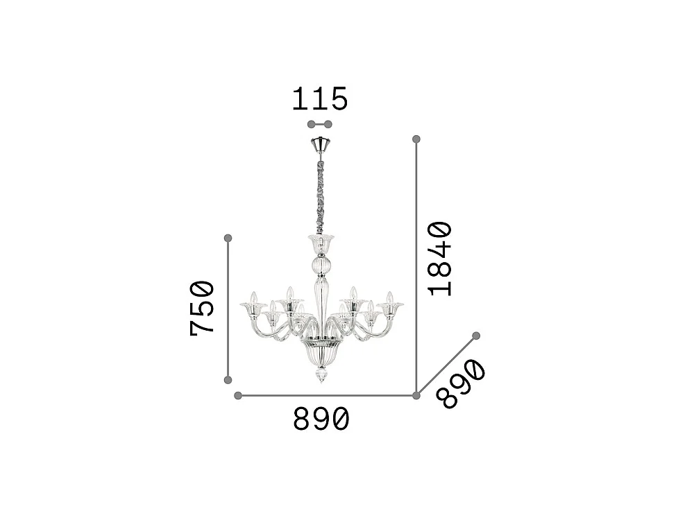 Ideal Lux Brigitta - Lampadario a 8 luci Trasparente, attacco E14