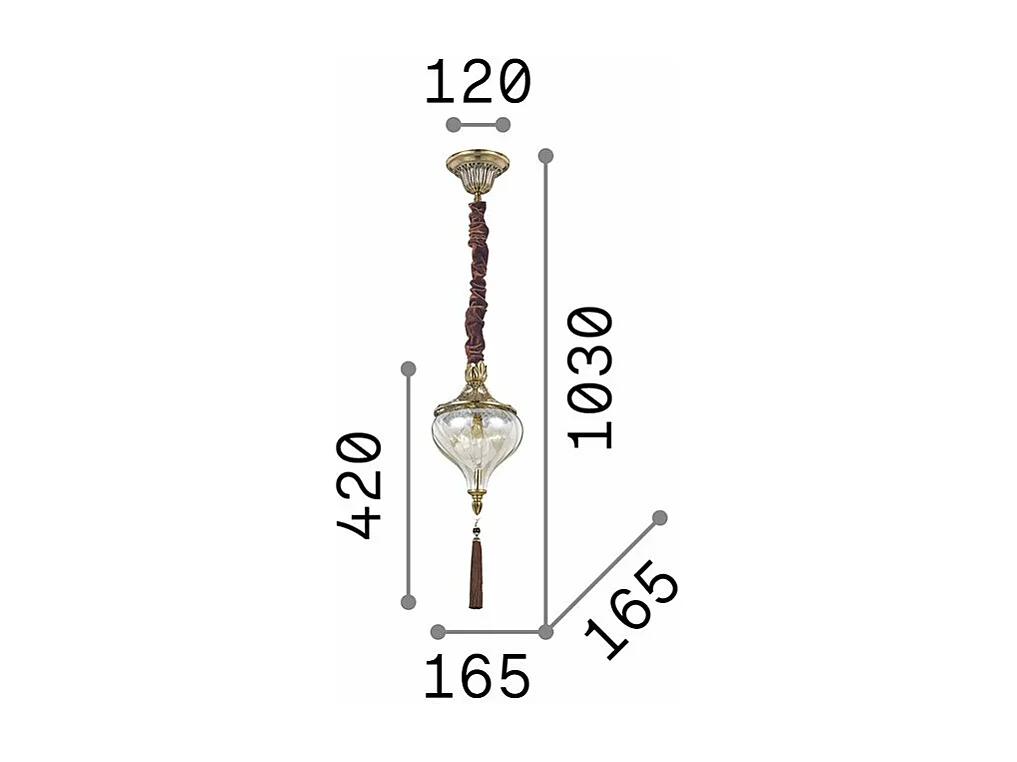 Ideal Lux Harem - Sospensione a soffitto a 1 luce in ottone antico, ambra, vetro, attacco E27