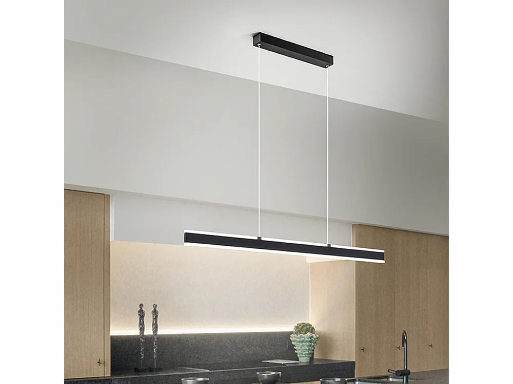 LED pendellampe serie 6998 i sort aluminium, 48 W, 3648 lm, valgbar farvetemperatur, dæmpbar, satineret diffusor, 121,6 cm - Perenz