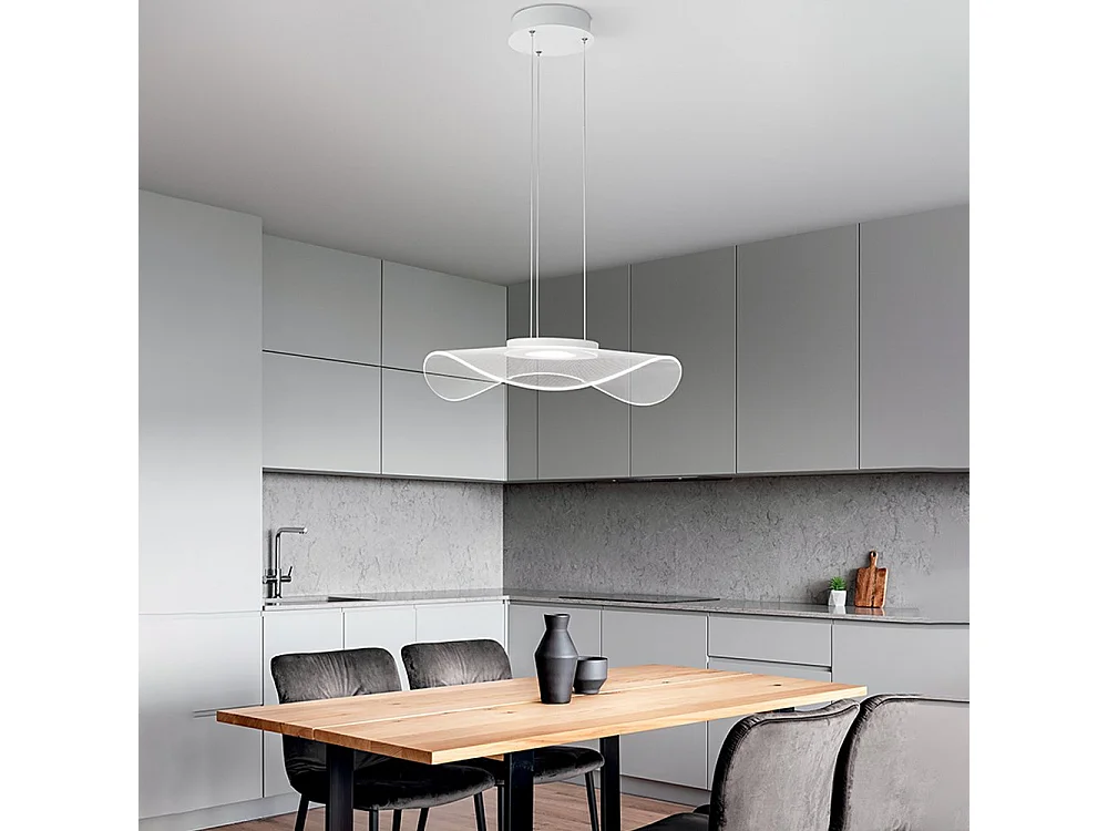 30W LED Pendant Light in Transparent Acrylic, Modern Design, Diameter 50 cm, 2046lm, Warm Light 3000K, Height Adjustable up to 150cm - Perenz
