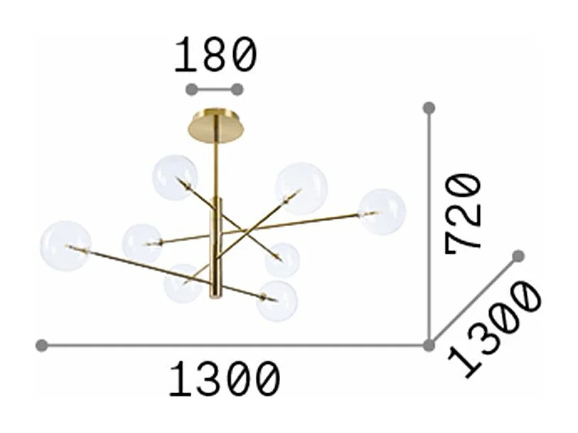 Ideal Lux EQUINOXE 8 licht Multi Arm Halbbündige Deckenleuchte Messing