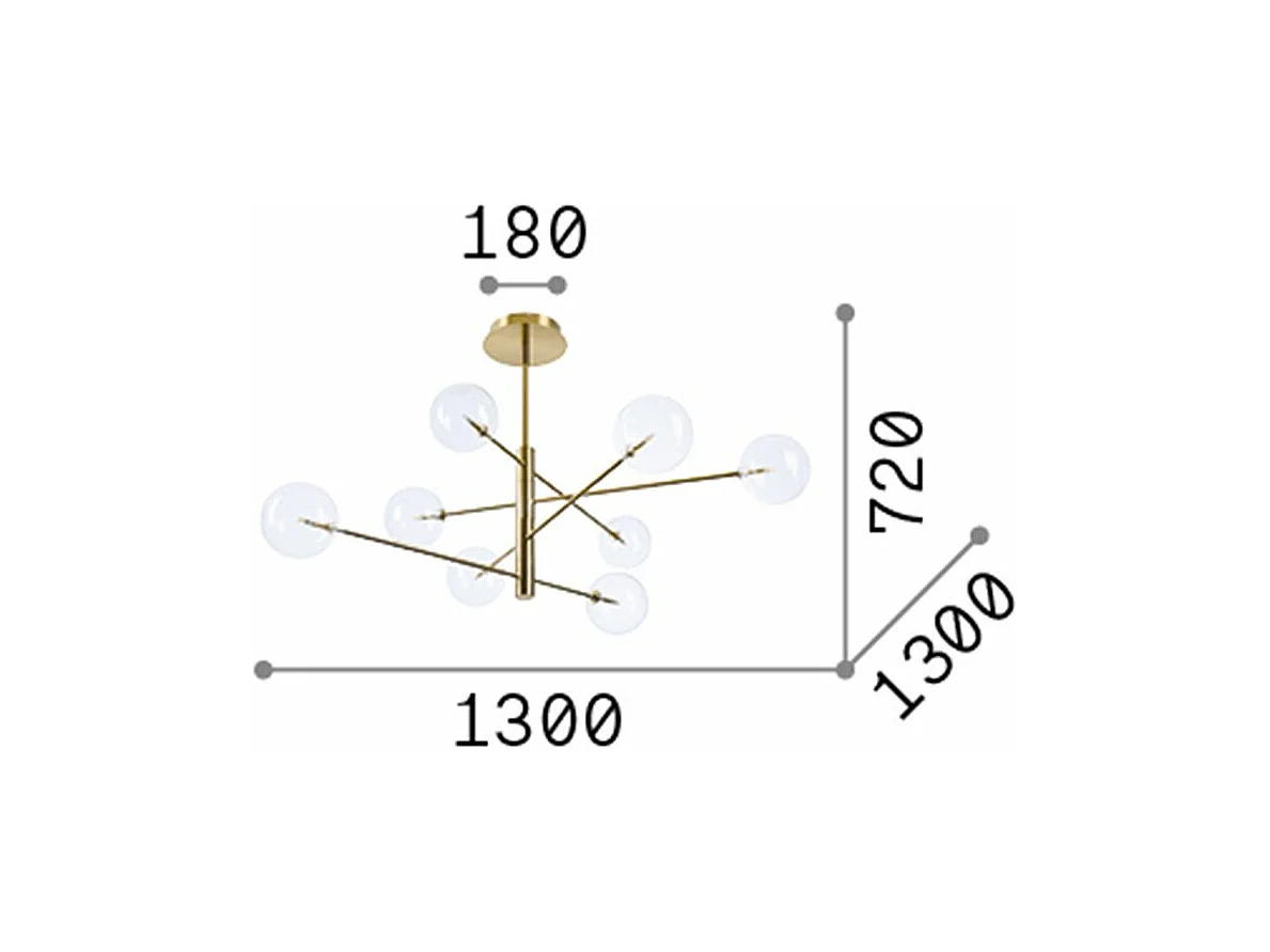 Ideal Lux EQUINOXE Lampada da soffitto semi-incasso a 8 luci multibraccio in ottone
