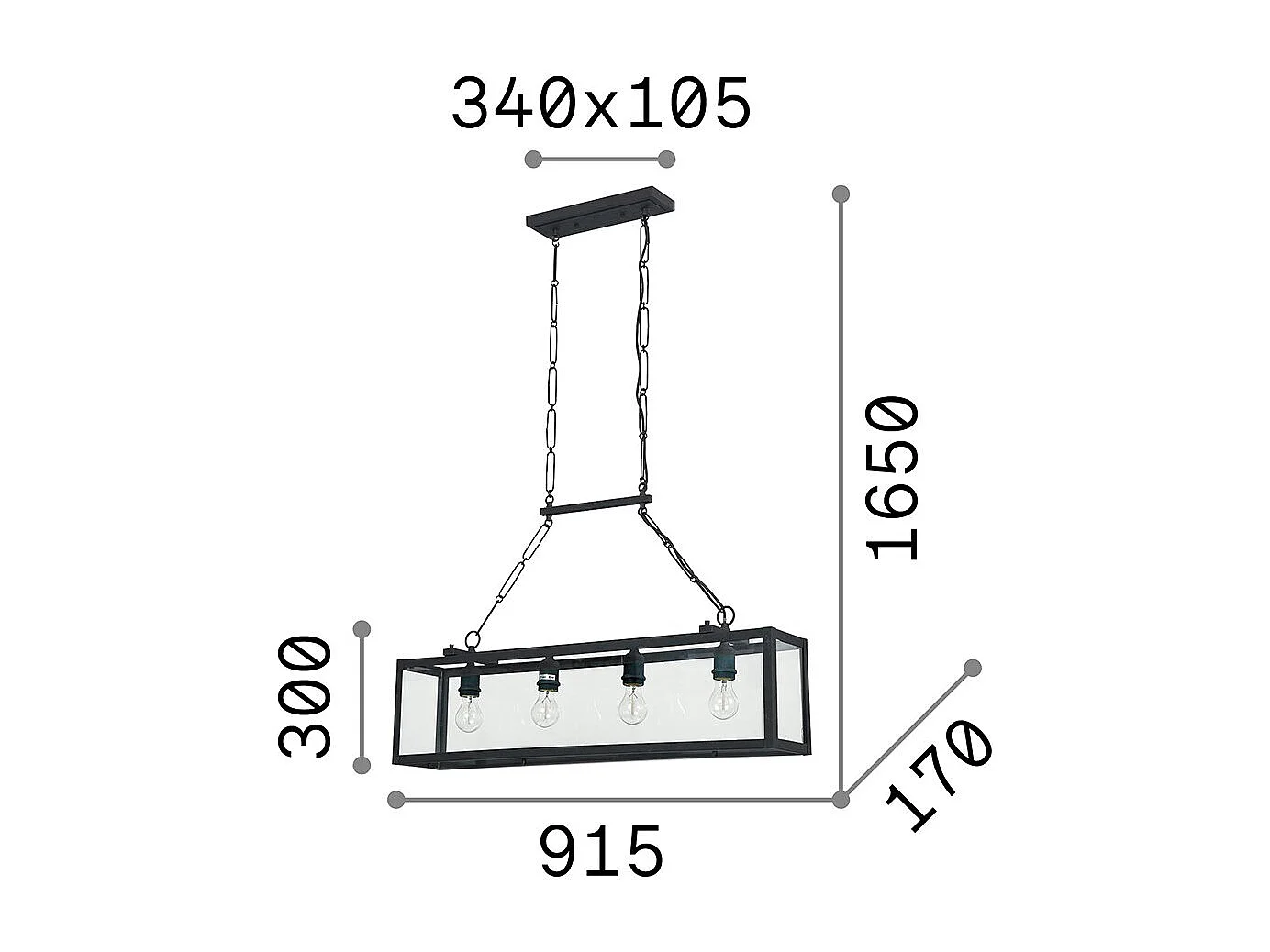 Ideal Lux Igor - Lámpara colgante de techo con 4 luces, negro, placas de vidrio transparente, E27