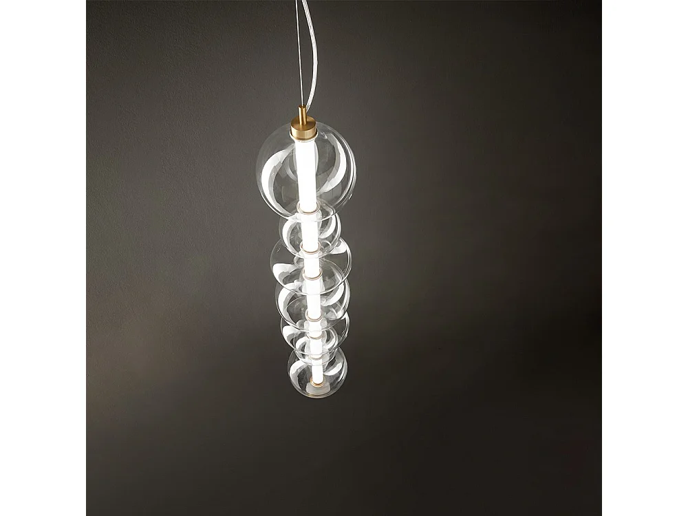 Sospensione Contemporanea Bubbles Alluminio Oro Vetro Trasparente Led 50W 3000K