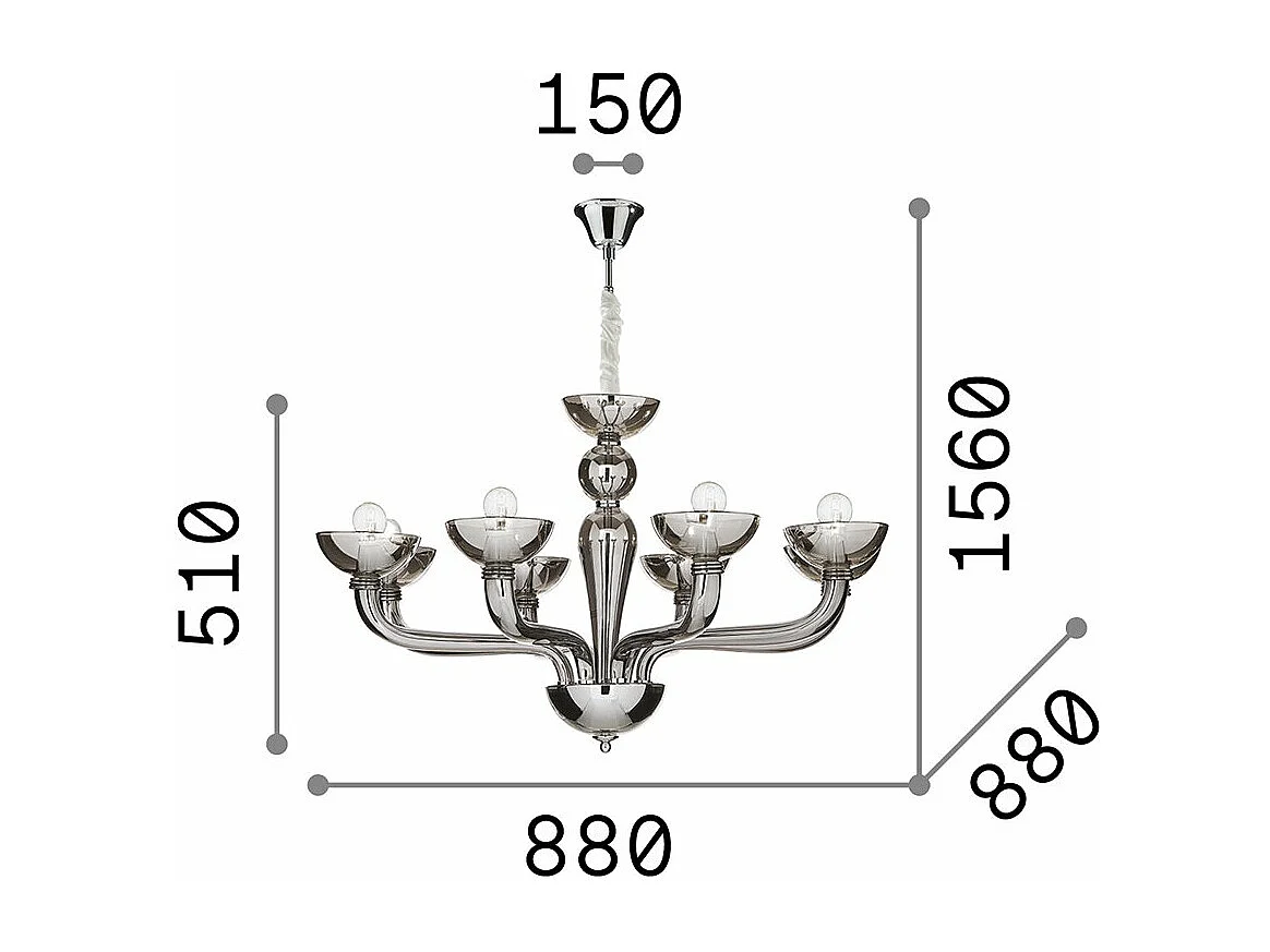 Ideal Lux Casanova - 8 Leichter mehrarmiger Kronleuchter aus klarem Glas, E14