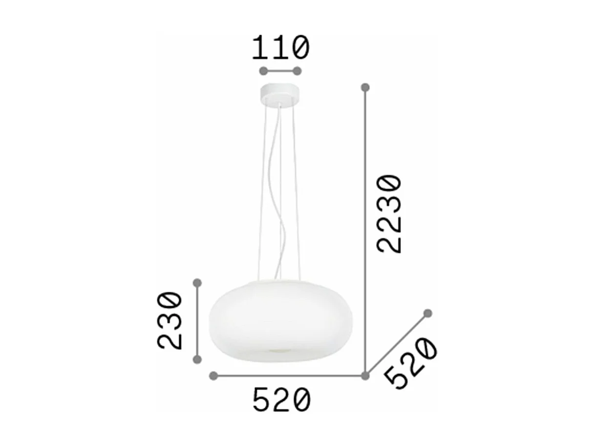 Ideal Lux Ulisse - Sospensione a soffitto a 3 luci grande globo bianco, attacco E27
