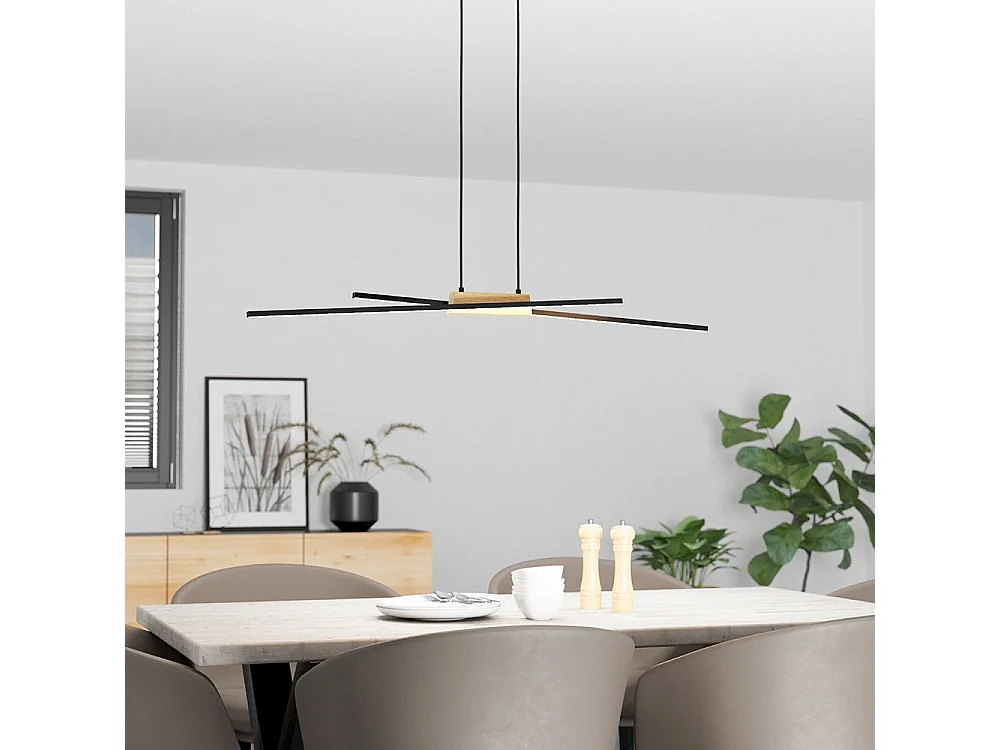 Lampadario Moderno Panagria Led Alluminio Rivestito In Legno Nero E Marrone