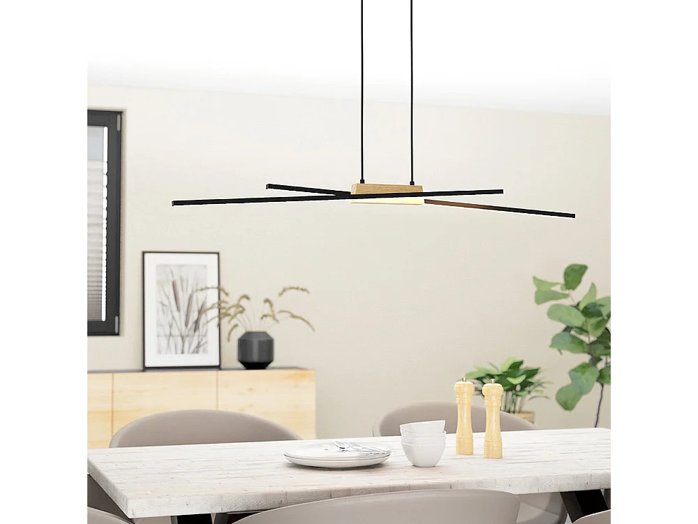Lampadario Moderno Panagria Led Alluminio Rivestito In Legno Nero E Marrone