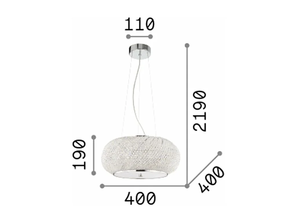 Ideal Lux Pasha' Suspension à 6 ampoules au fini chrome avec cristaux, E14