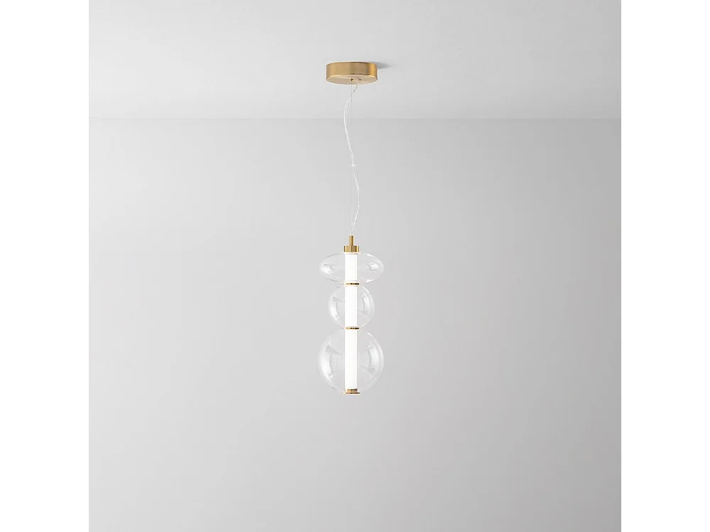 Sospensione Contemporanea Bubbles Alluminio Oro Vetro Trasparente Led 24W 3000K