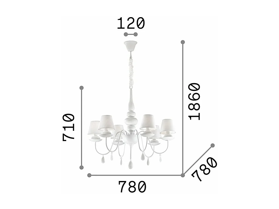 Ideal Lux Blanche - Lampadario a 6 luci multibraccio finitura nera, attacco E14