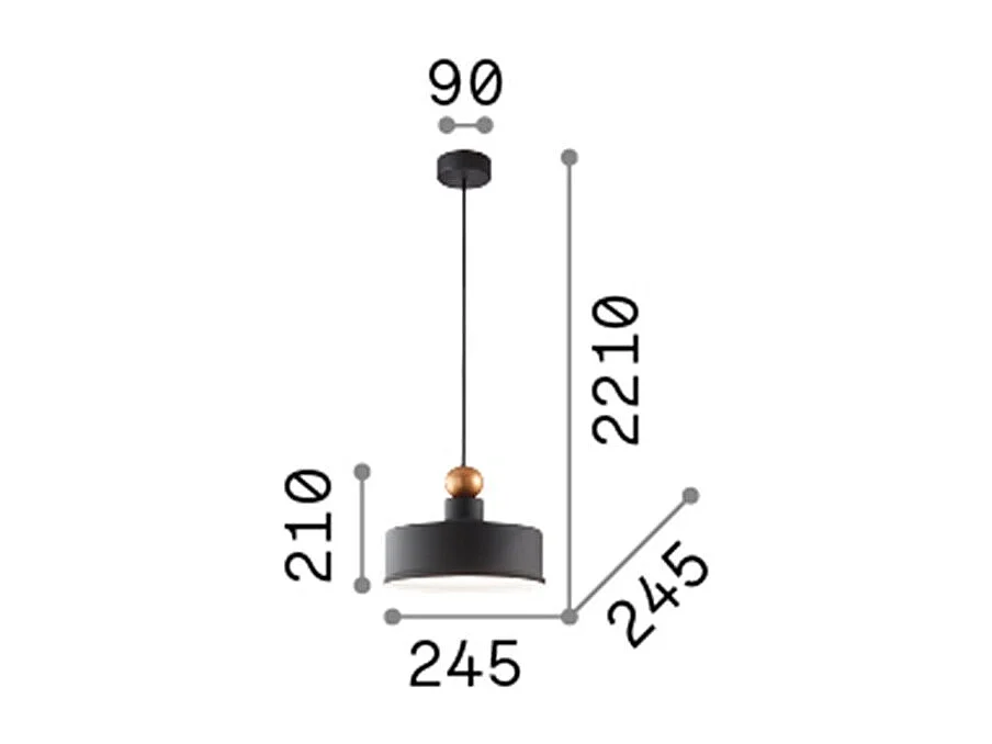 Ideal Lux Triade - 1 licht Dome Deckenpendelleuchte Schwarz