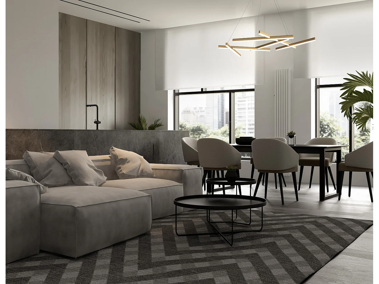 Maytoni Line Lámpara de techo colgante integrada moderna, oro mate, 3000K