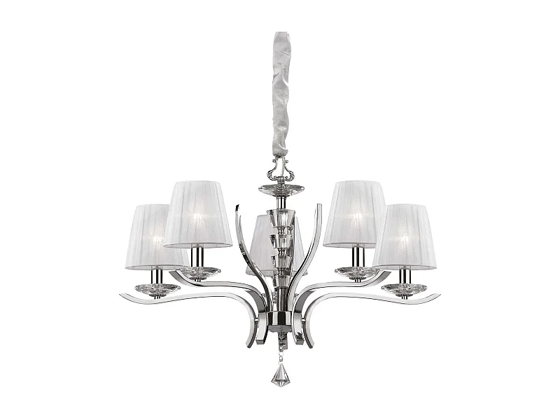 Ideal Lux Pegaso - Lampadario multibraccio a 5 luci in cristallo cromato, finitura bianca, attacco E14
