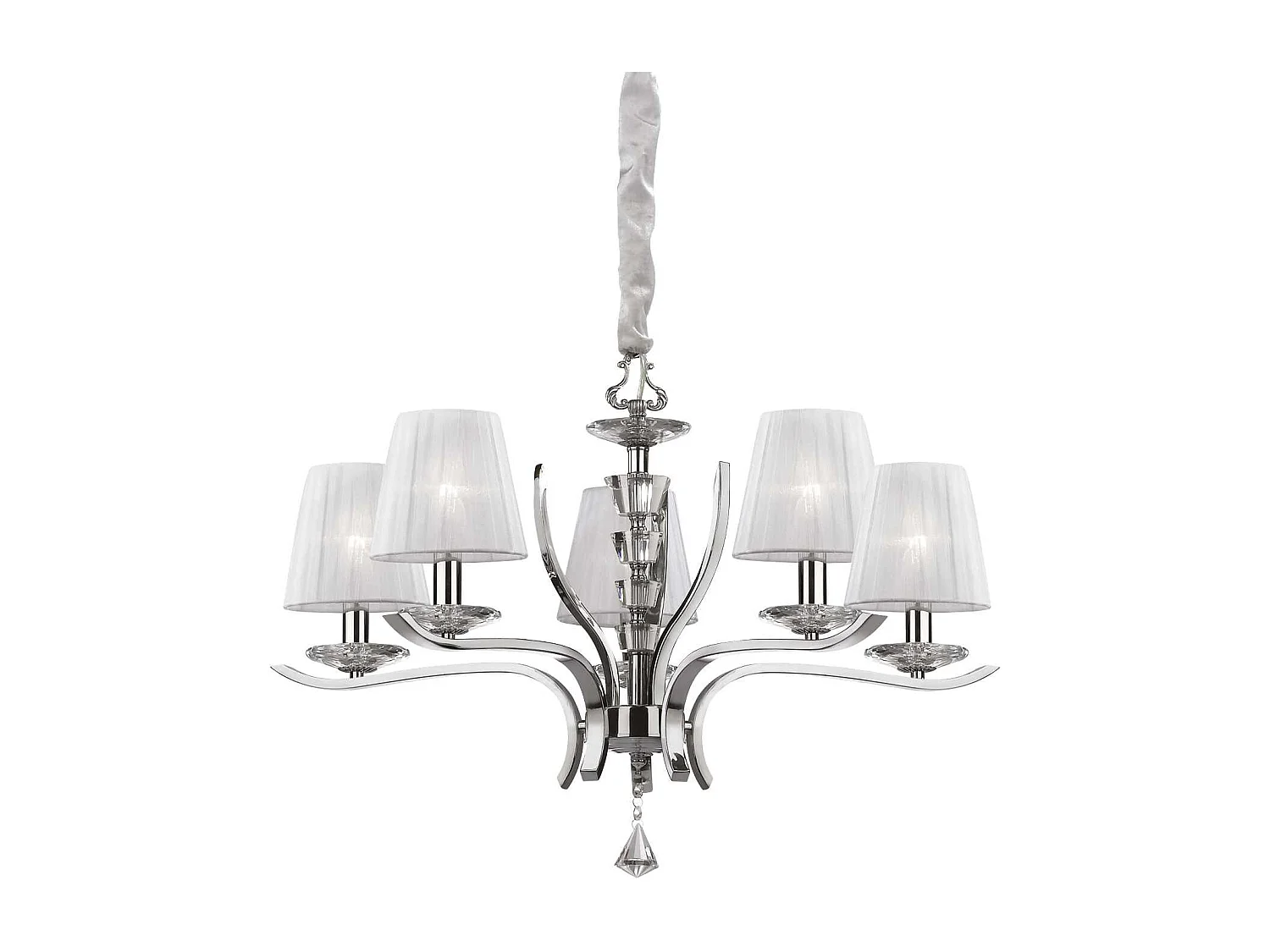 Ideal Lux Pegaso Lustre en cristal à 5 ??ampoules à bras multiples, chrome, fini blanc, E14
