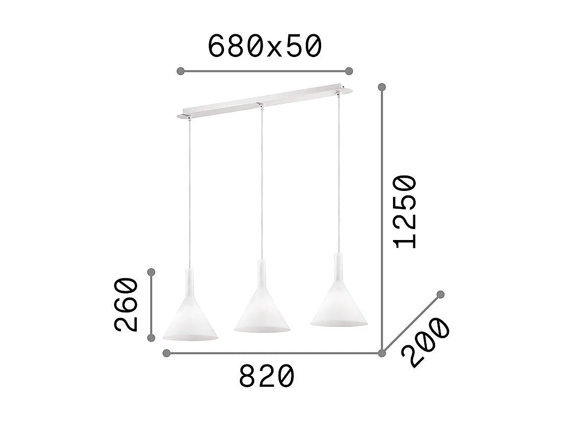 Ideal Lux Cocktail - Lámpara colgante de techo de 3 luces blanca, E14