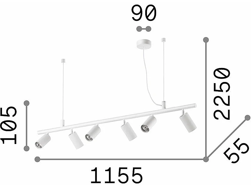 Ideal Lux DYNAMITE Suspension d'intérieur Spotlight Plafonnier 6 Lumières Blanc, GU10