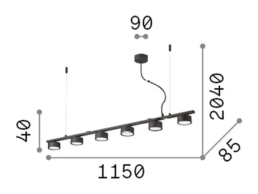 Ideal Lux MINOR Suspension linéaire d'intérieur à 6 lumières, 6 lumières, noir