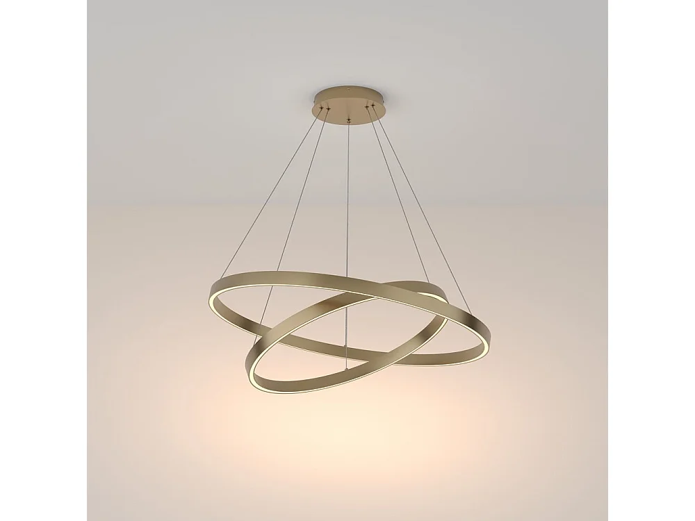 Lampadario A Sospensione Moderno Rim Alluminio Ottone 2 Luci Led 88W