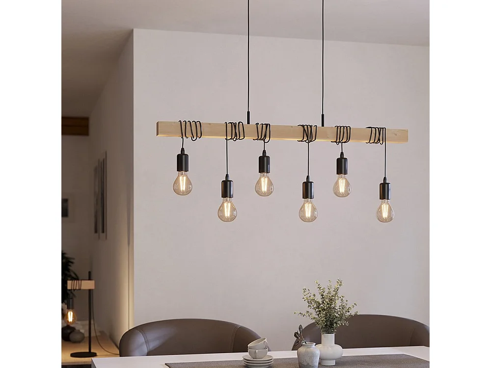 Hängeleuchte TOWNSHEND 6x25W Schwarz und Braun 95499
