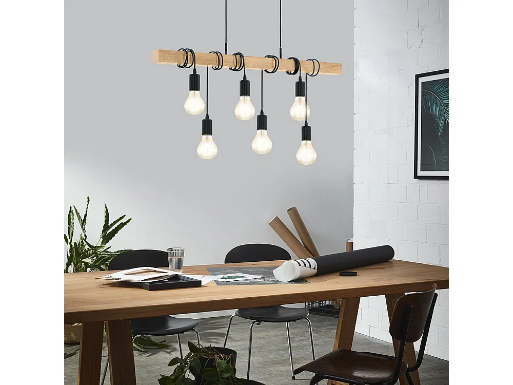 Hängeleuchte TOWNSHEND 6x25W Schwarz und Braun 95499