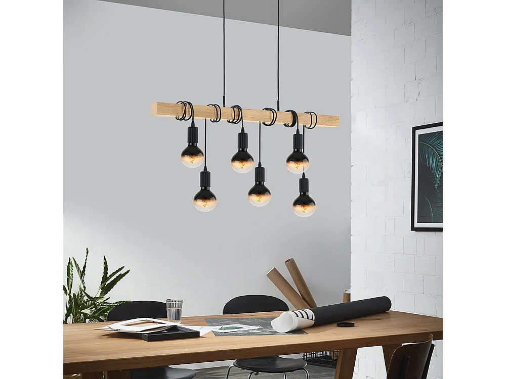 Hängeleuchte TOWNSHEND 6x25W Schwarz und Braun 95499