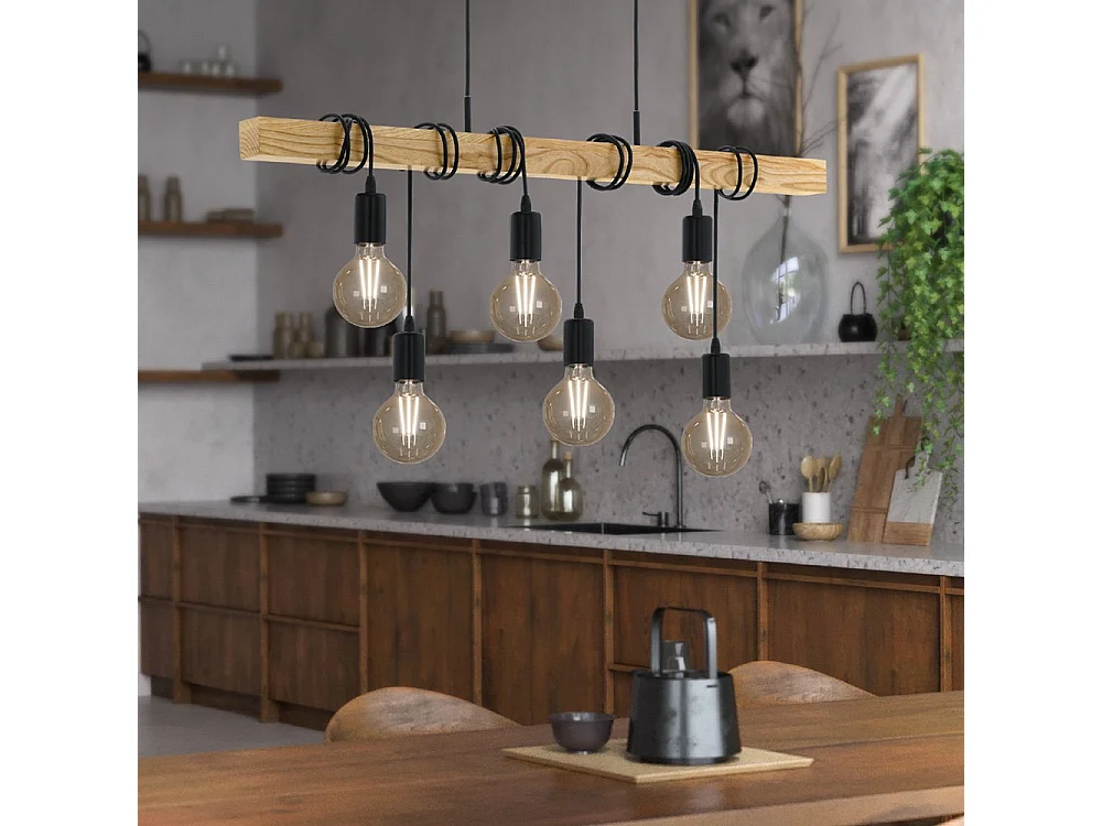 Hängeleuchte TOWNSHEND 6x25W Schwarz und Braun 95499