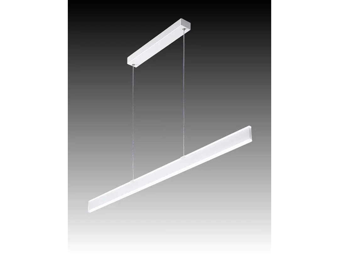 LED pendellampe serie 6998 i hvid aluminium, 48 W, 3648 lm, valgbar farvetemperatur, dæmpbar, satineret diffusor, 121,6 cm - Perenz
