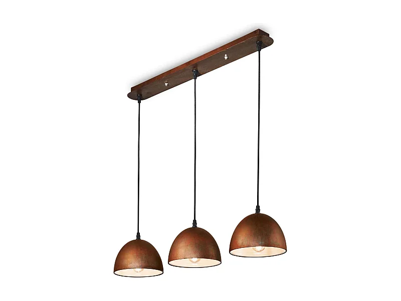 Sospensione Rustica-Country Folk Metallo Corten Ruggine 3 Luci E27