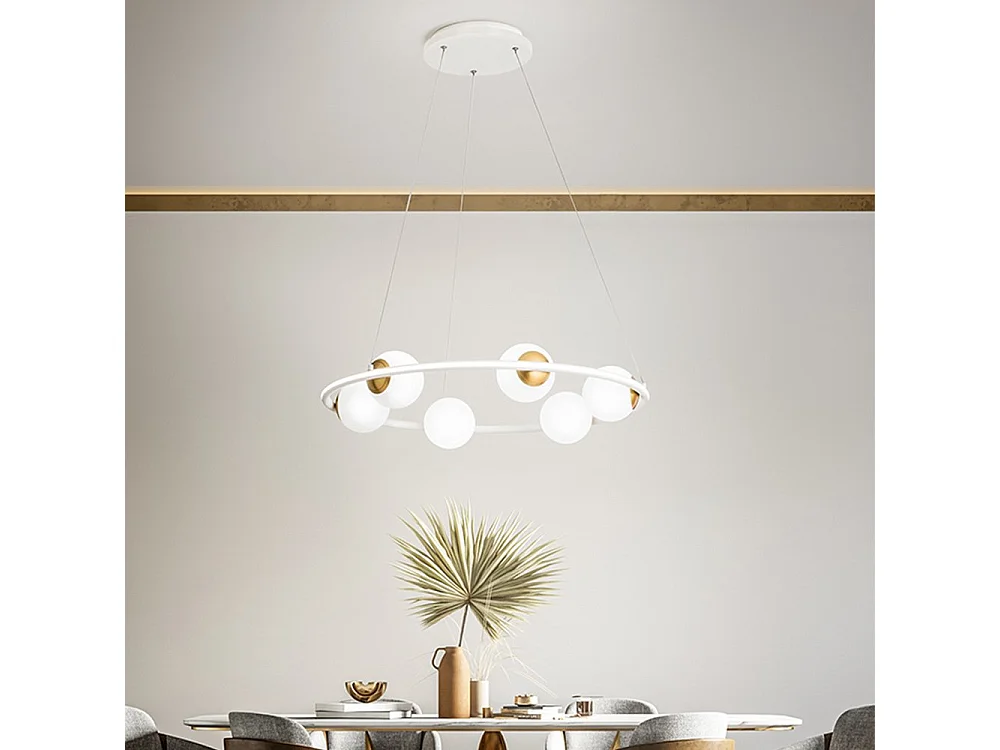 Sospensione Moderna Ball Metallo Bianco Vetro Led 80W 3000K