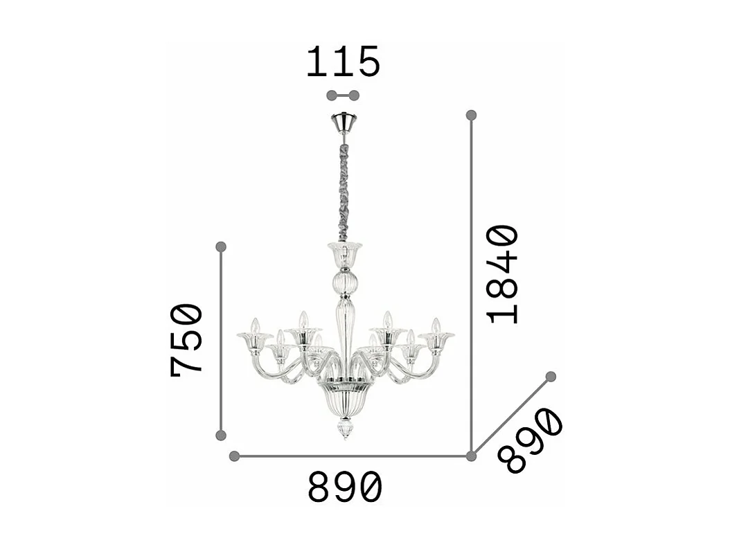 Ideal Lux Brigitta Suspension à 8 ampoules ambre, E14