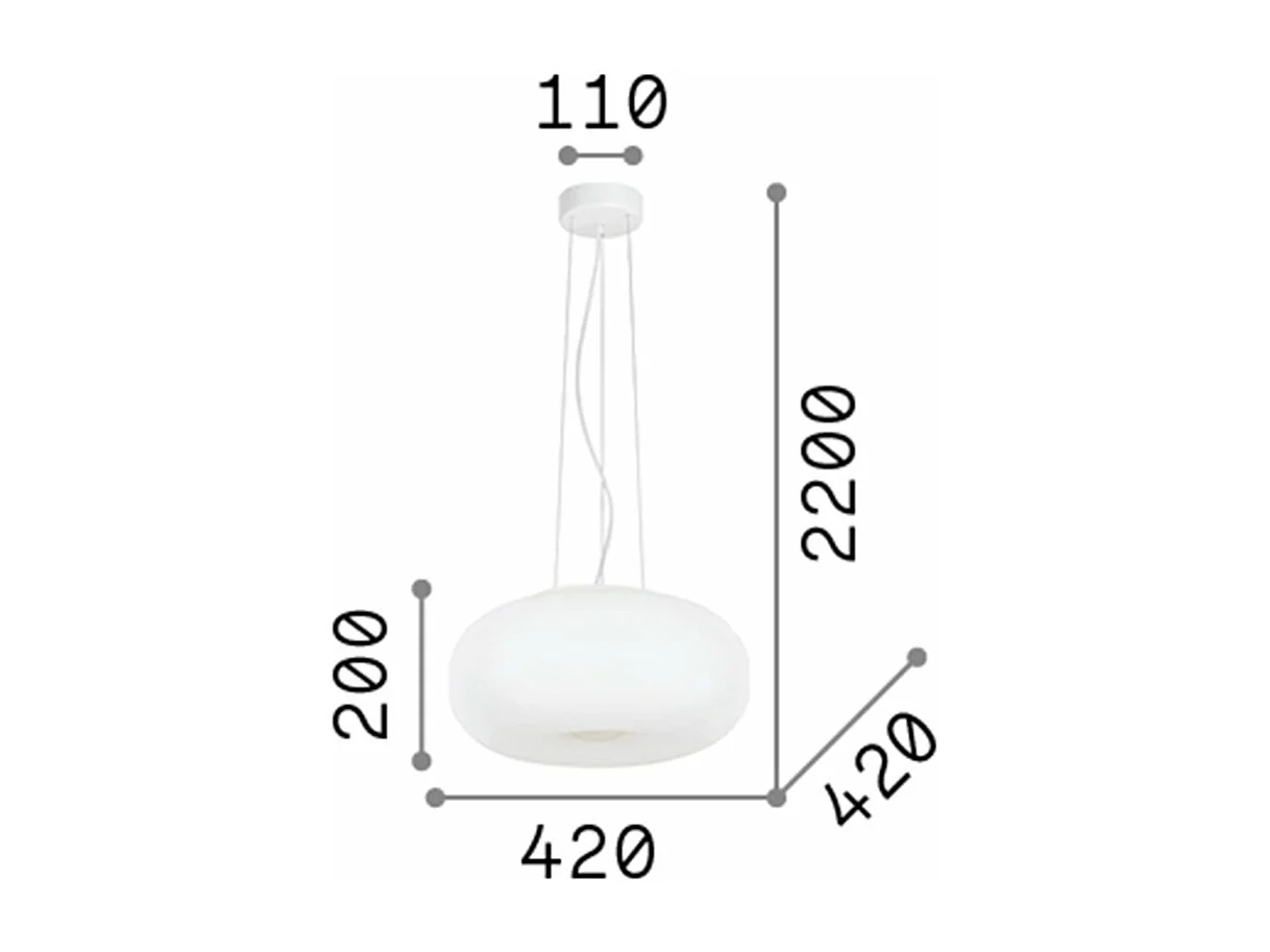 Ideal Lux Ulisse - Sospensione a soffitto a 3 luci piccolo globo bianco, attacco E27