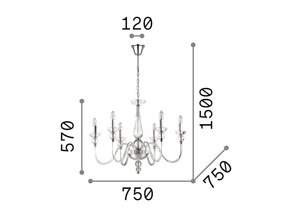 Ideal Lux Doge - 6 Licht Kronleuchter Klarglas, E14