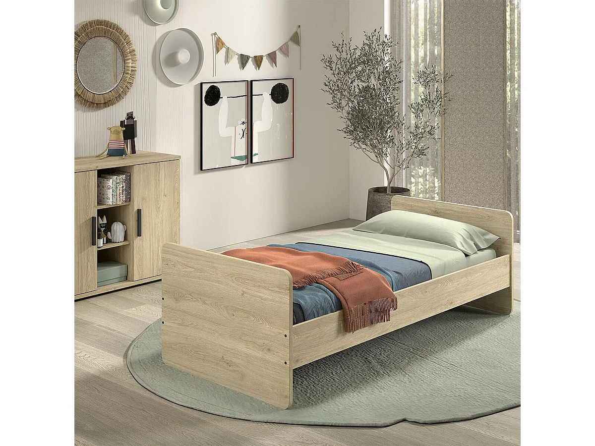 MARCO - Chambre Bébé Lit 60x120cm + Meuble à langer Aspect Chêne clair