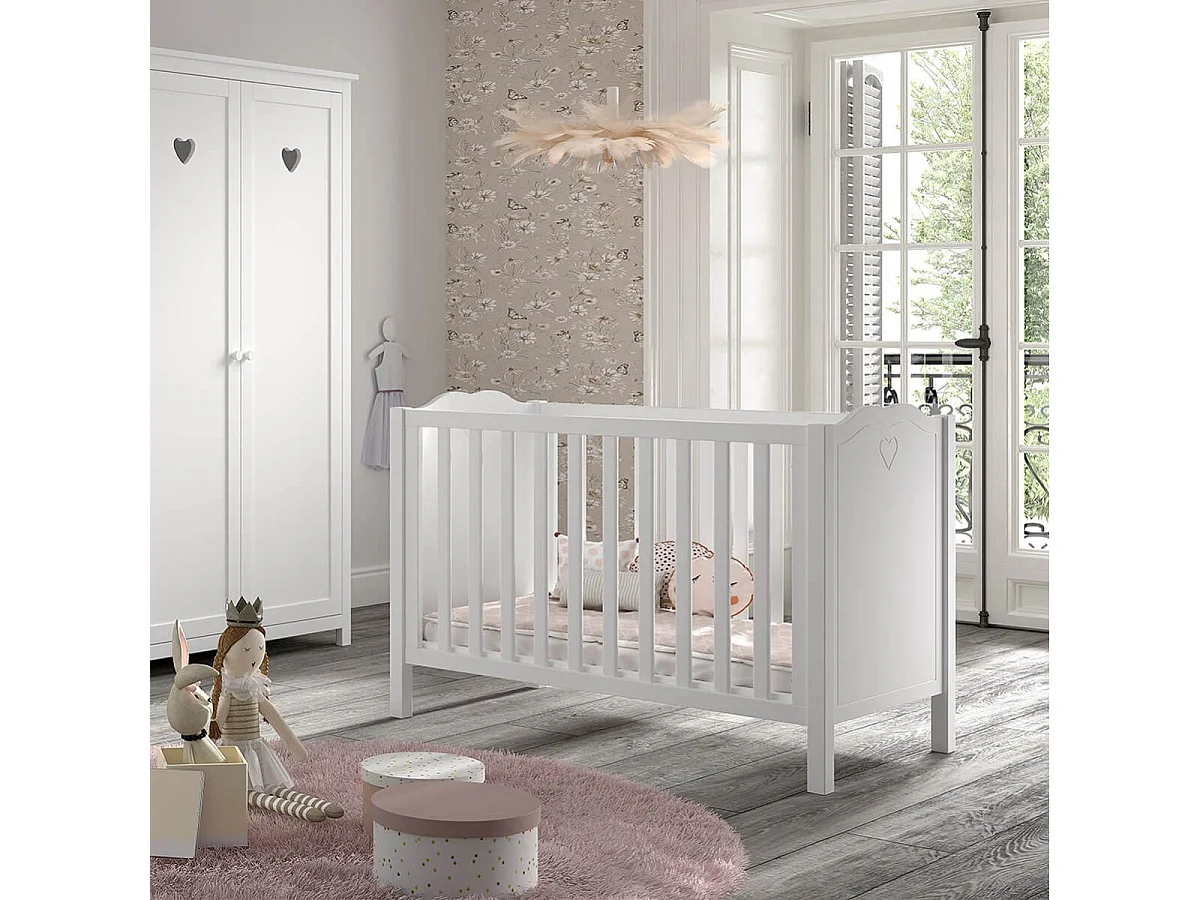 MILADY - Lit bébé 60x120cm Laqué Blanc Hauteur réglable
