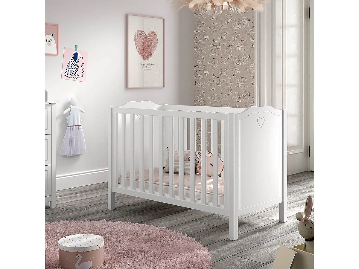 MILADY - Lit bébé 60x120cm Laqué Blanc Hauteur réglable
