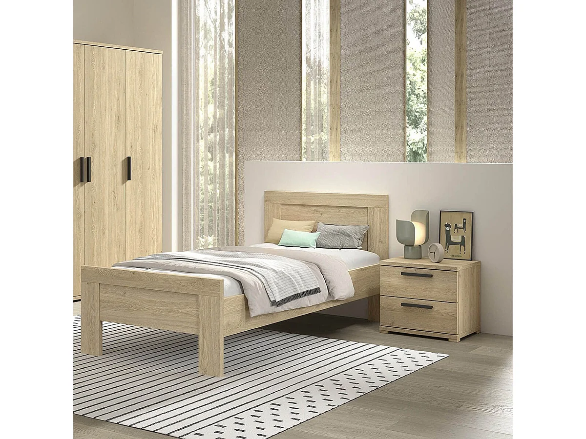 MARCO - Chambre Enfant Lit 90x200cm + Chevet Aspect Chêne clair