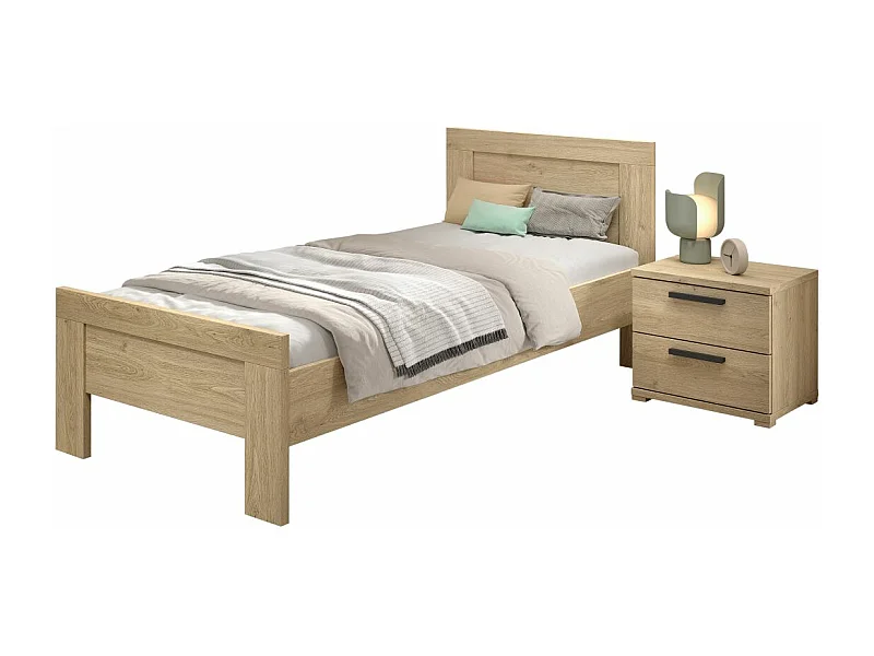 MARCO - Chambre Enfant Lit 90x200cm + Chevet Aspect Chêne clair