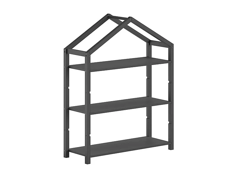 ARKAN - Bibliothèque Cabane en Pin Massif laqué Anthracite 3 Niveaux