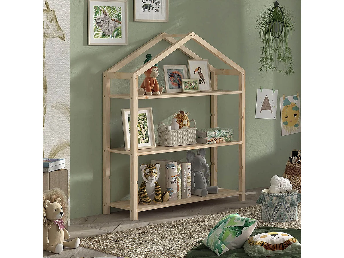 ARKAN - Bibliothèque Cabane en Pin Massif Naturel 3 Niveaux