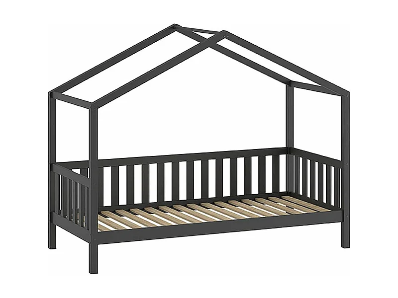 ARKAN - Lit Maison à Barrières 90x200cm Pin Anthracite
